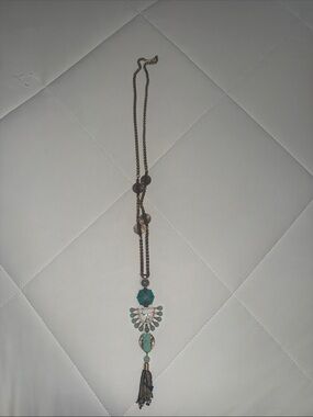 Stella & Dot Teal and Gold Tassel Pendant Necklace